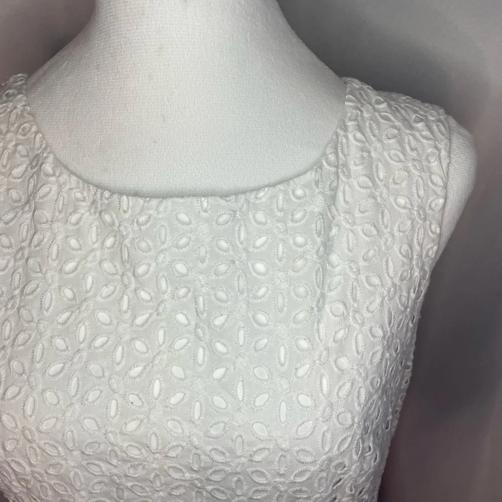 Cato Eyelet Lace Sleeveless Midi Sheath‎ Dress in White and Orange - Picture 2 of 5